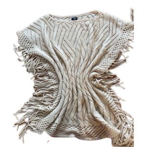 crochet poncho fringed sweater cream color travel wrap
